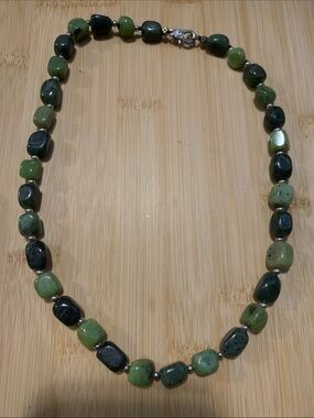 Vintage Green Moss Agate and Jade Stone Necklace